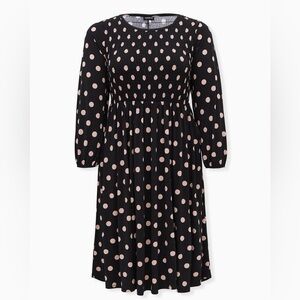 Torrid Polka Dot Black & Pink midi dress size 1